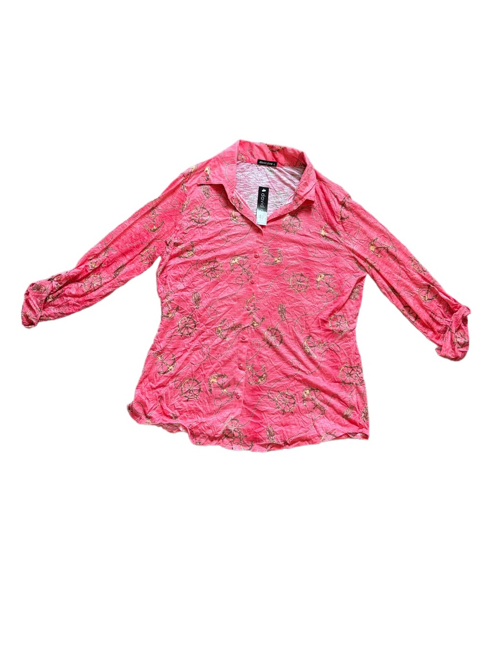 David Cline Coral Pink Nautical-Print Button Front Shirt - Picture 3 of 6